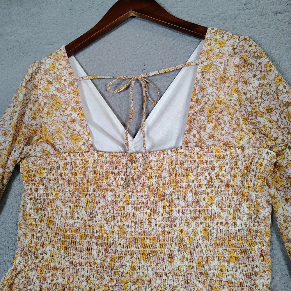 Sincerely Jules Dress Womens XL Yellow Floral Smocked Ruffle Long Sleeve Cottage - Picture 13 of 14